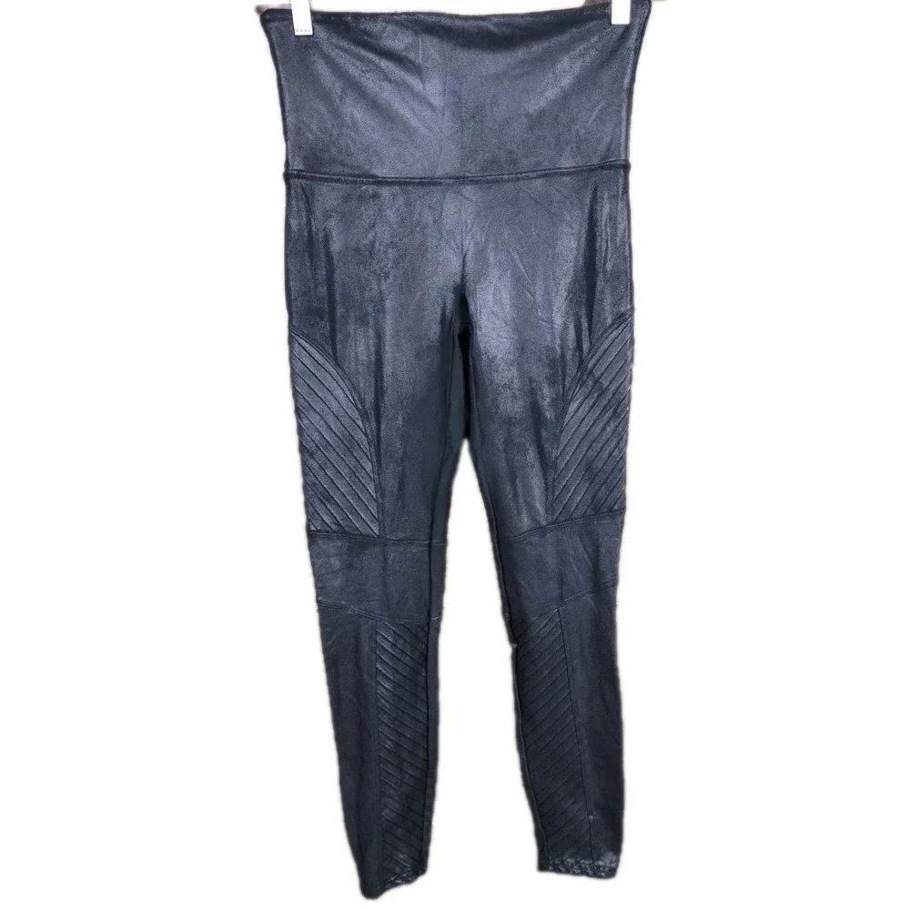 SPANX Faux Leather Moto Leggings XL Black High‎ Rise Shaping Ponte
